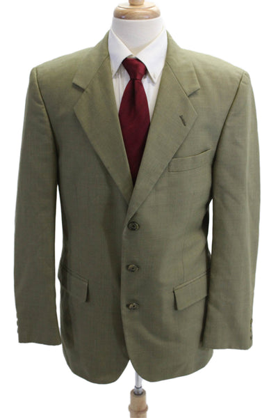 Hardy Amies Men Green Wool Blend Suit Jacket Button Collared Classic Size 40