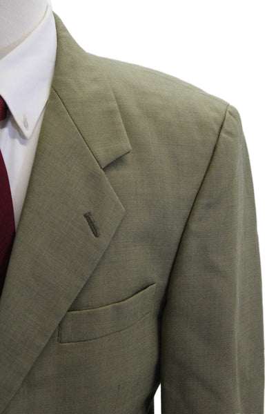 Hardy Amies Men Green Wool Blend Suit Jacket Button Collared Classic Size 40