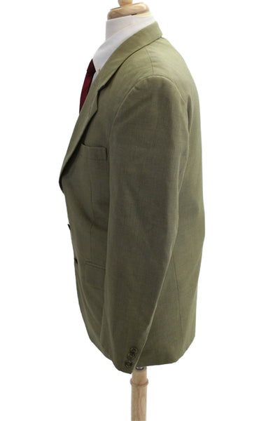 Hardy Amies Men Green Wool Blend Suit Jacket Button Collared Classic Size 40