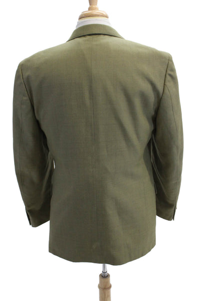Hardy Amies Men Green Wool Blend Suit Jacket Button Collared Classic Size 40