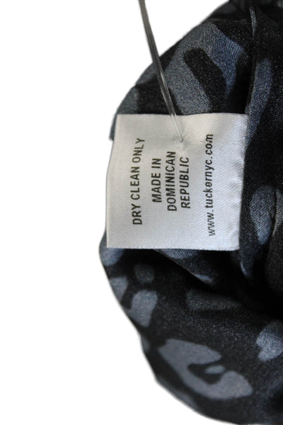 Tucker Women Black Animal Print Mock Neck Silk Blouse Long Sleeve Size XS