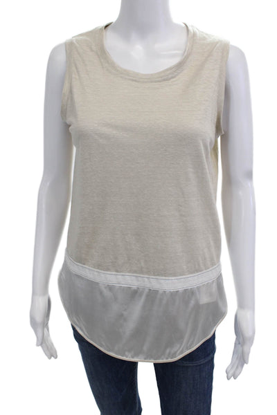 Fabiana Filippi Women Beige Sleeveless Silk-Elastane Tank Round Neck Size 2XS