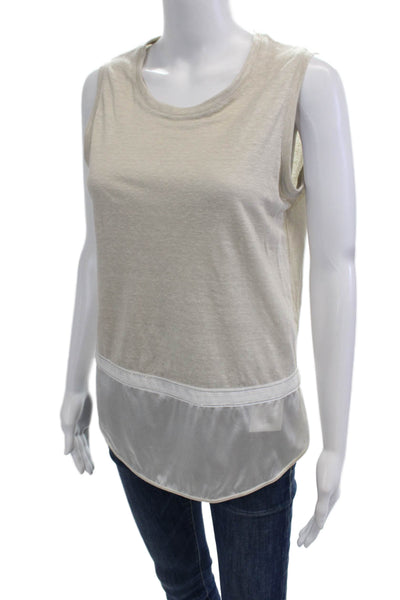 Fabiana Filippi Women Beige Sleeveless Silk-Elastane Tank Round Neck Size 2XS