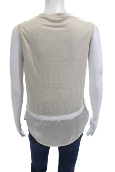 Fabiana Filippi Women Beige Sleeveless Silk-Elastane Tank Round Neck Size 2XS