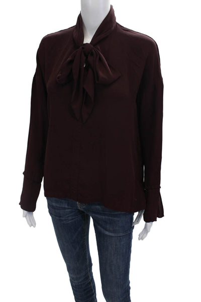Theory Womens Brown High Neck Long Sleeve Blouse Size 0P