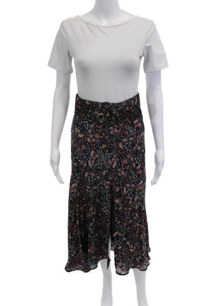 Nicholas Womens Peasant Maxi Dark Blue Silk Paisley Skirt Size 4