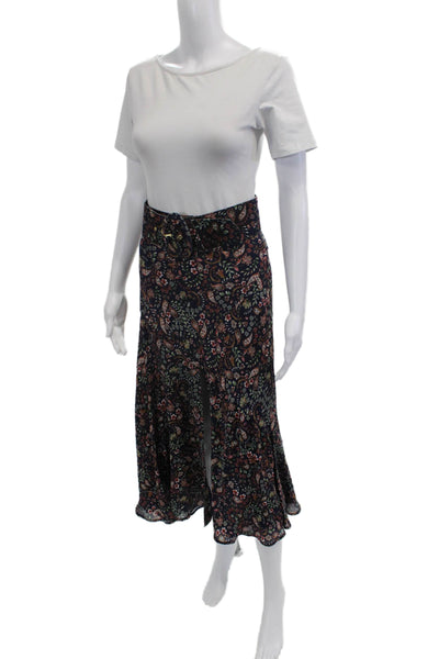 Nicholas Womens Peasant Maxi Dark Blue Silk Paisley Skirt Size 4