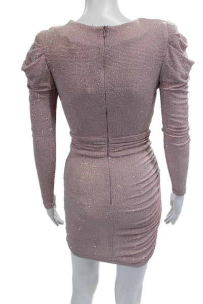 Aqua Women Bodycon Wrap Mini Dress Pink V-Neck Long Sleeve Tie Size 2