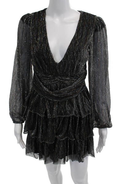 Aqua Women Mini Black V-Neck Long Sleeve Dress Size XS