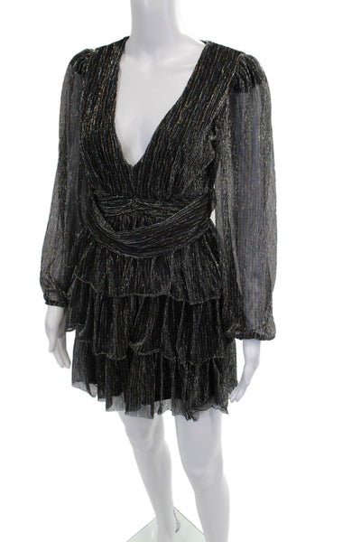 Aqua Women Mini Black V-Neck Long Sleeve Dress Size XS
