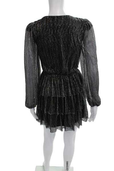 Aqua Women Mini Black V-Neck Long Sleeve Dress Size XS