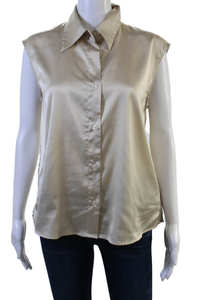 Banana Republic Women Sleeveless Collared Button-Up Blouse Beige Basic Size M