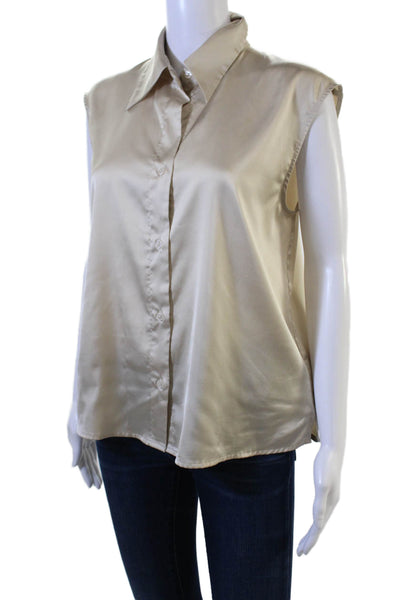 Banana Republic Women Sleeveless Collared Button-Up Blouse Beige Basic Size M