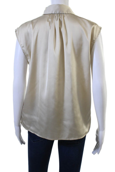 Banana Republic Women Sleeveless Collared Button-Up Blouse Beige Basic Size M