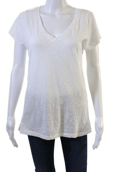 Velvet Women White Basic V-Neck Short Sleeve T-Shirt 100% Cotton Size S