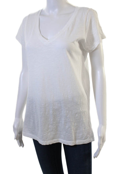 Velvet Women White Basic V-Neck Short Sleeve T-Shirt 100% Cotton Size S