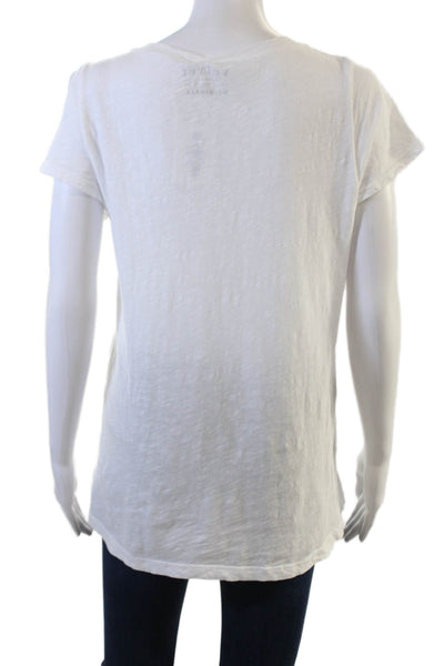 Velvet Women White Basic V-Neck Short Sleeve T-Shirt 100% Cotton Size S