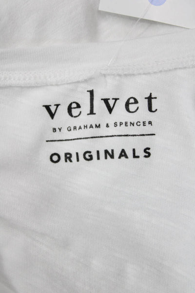 Velvet Women White Basic V-Neck Short Sleeve T-Shirt 100% Cotton Size S