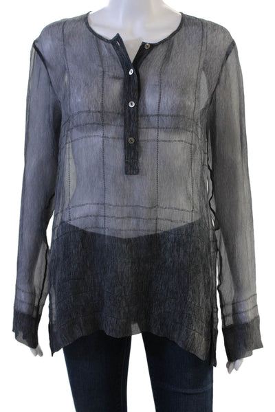 Theory Women Black Check Tunic Long Sleeve Button Up Size M