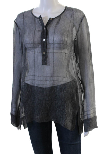 Theory Women Black Check Tunic Long Sleeve Button Up Size M