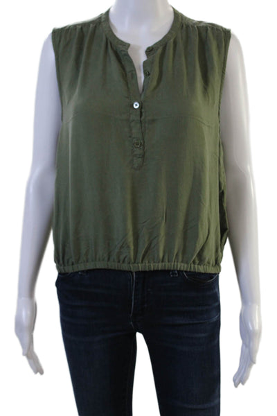 Unsubscribed Womens Silk Sleeveless Button-Up Blouse Solid Green Army Size S