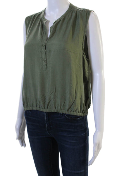 Unsubscribed Womens Silk Sleeveless Button-Up Blouse Solid Green Army Size S