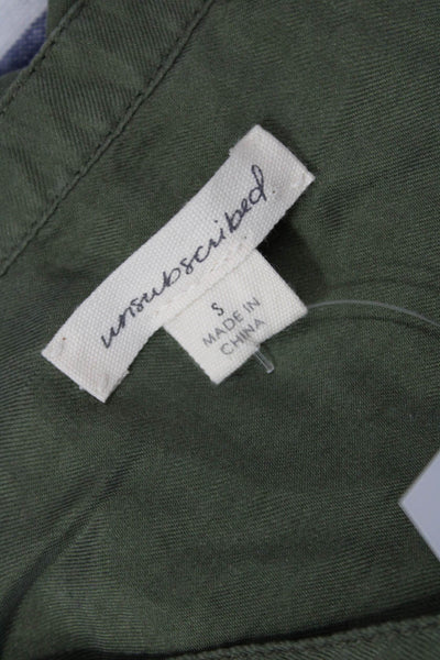 Unsubscribed Womens Silk Sleeveless Button-Up Blouse Solid Green Army Size S