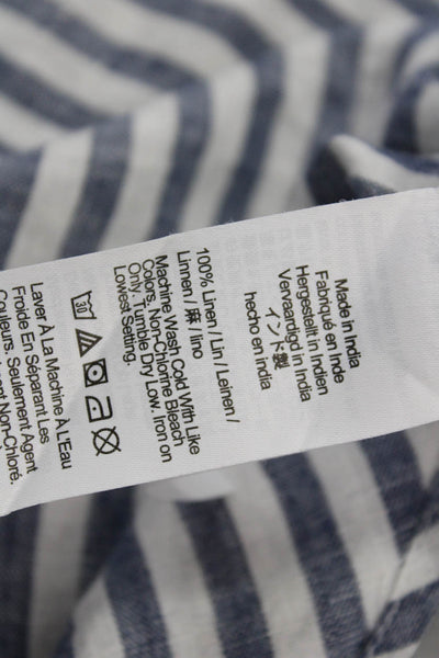 J Crew Womens Blue Linen Striped Collared Short Sleeve Button-Up Size XS