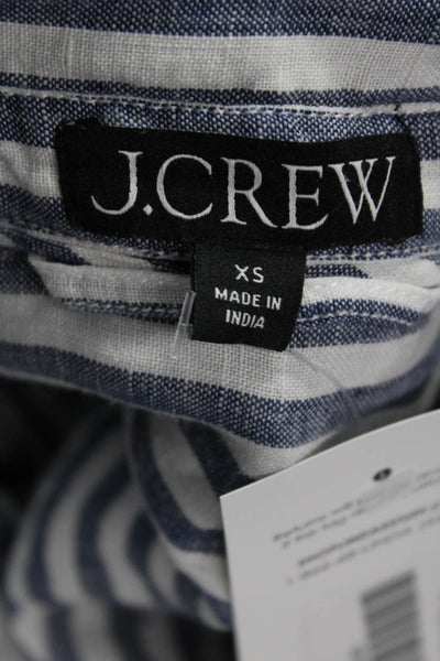 J Crew Womens Blue Linen Striped Collared Short Sleeve Button-Up Size XS