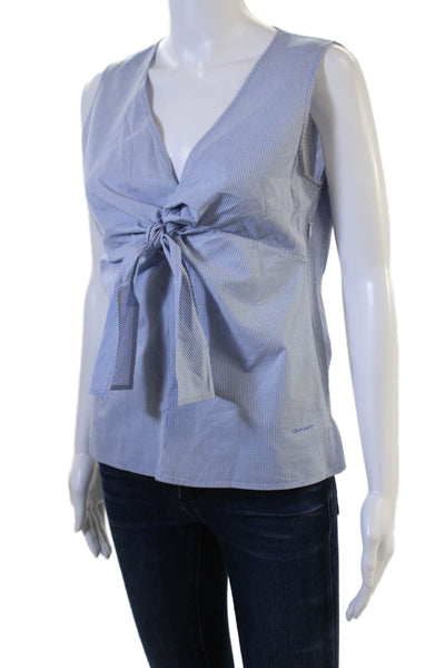 Gant Women Striped Light Blue Cotton V-Neck Sleeveless Blouse Size 8