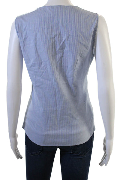 Gant Women Striped Light Blue Cotton V-Neck Sleeveless Blouse Size 8