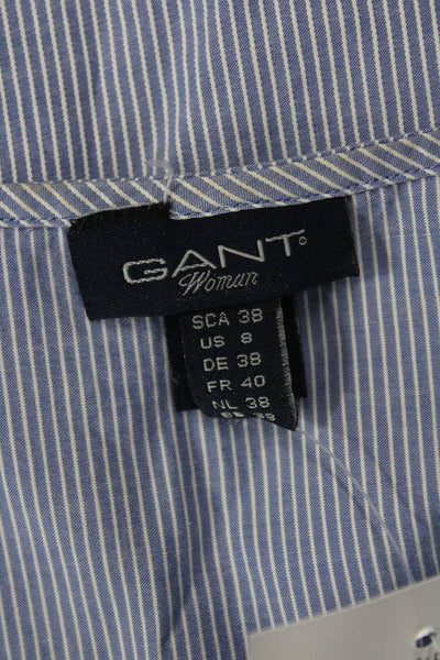Gant Women Striped Light Blue Cotton V-Neck Sleeveless Blouse Size 8