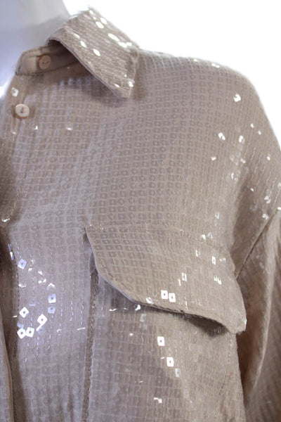Rachel Zoe Womens Collared Button-Up Blouse Beige Long Sleeve Size M