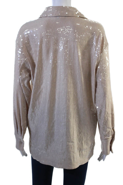 Rachel Zoe Womens Collared Button-Up Blouse Beige Long Sleeve Size M