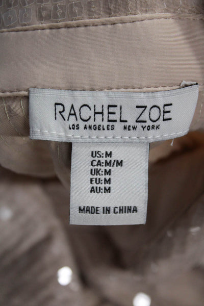 Rachel Zoe Womens Collared Button-Up Blouse Beige Long Sleeve Size M