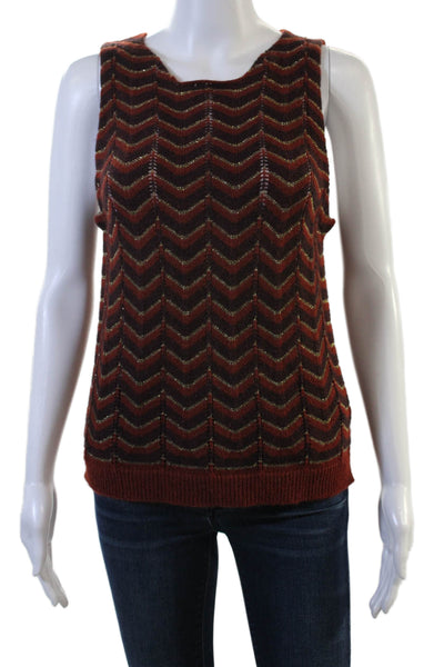 Soeur Women Sleeveless Tank Round Neck Geometric Bird Print Brown Size 38
