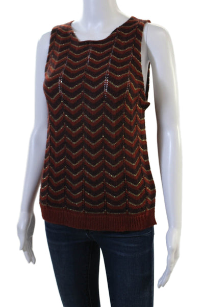 Soeur Women Sleeveless Tank Round Neck Geometric Bird Print Brown Size 38