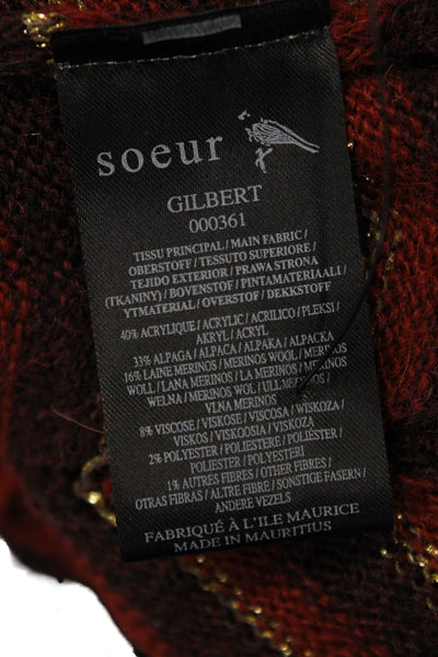 Soeur Women Sleeveless Tank Round Neck Geometric Bird Print Brown Size 38