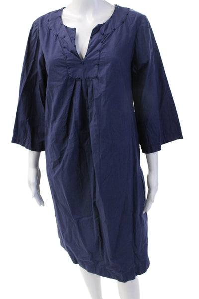 Frances Valentine Women Kaftan Dress Dark Blue VNeck 3/4 Sleeve Mid-Calf Size M