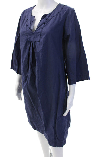 Frances Valentine Women Kaftan Dress Dark Blue VNeck 3/4 Sleeve Mid-Calf Size M