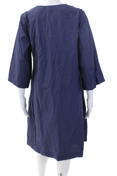 Frances Valentine Women Kaftan Dress Dark Blue VNeck 3/4 Sleeve Mid-Calf Size M
