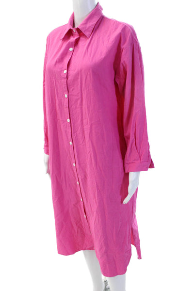Designer Women Shirt Dress Pink Cotton Collared Long Sleeve Size M