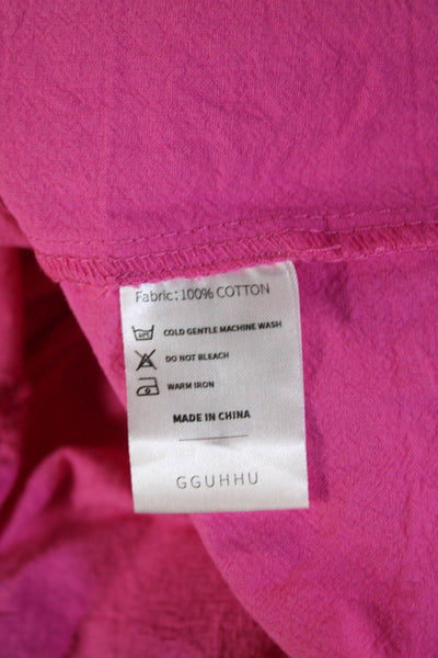 Designer Women Shirt Dress Pink Cotton Collared Long Sleeve Size M
