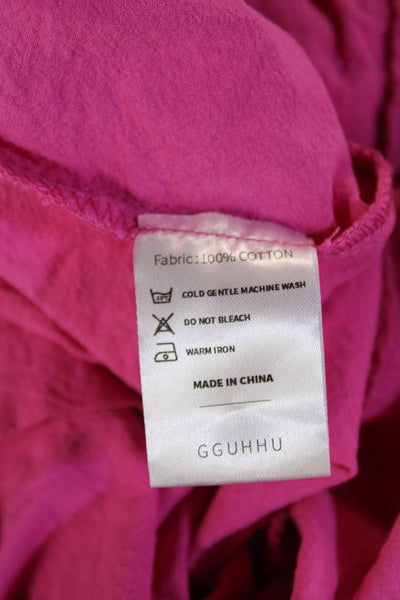Designer Women Shirt Dress Pink Cotton Collared Long Sleeve Size M