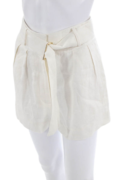 Hevron Unisex White Linen Beach Buckle Shorts Size 0