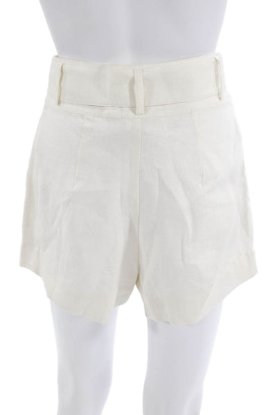 Hevron Unisex White Linen Beach Buckle Shorts Size 0