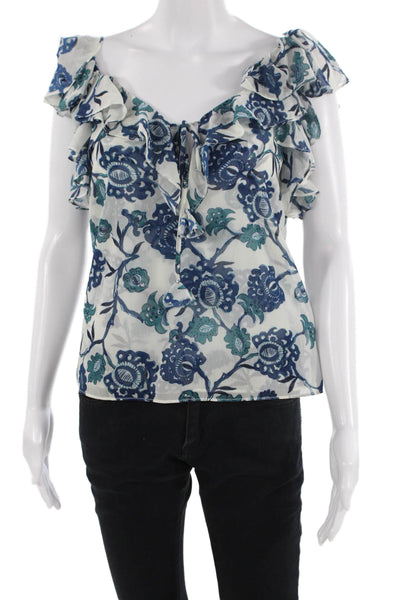 Misa Women Bohemian Floral V-Neck Sleeveless White Blouse Size XS