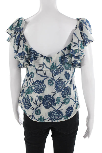 Misa Women Bohemian Floral V-Neck Sleeveless White Blouse Size XS