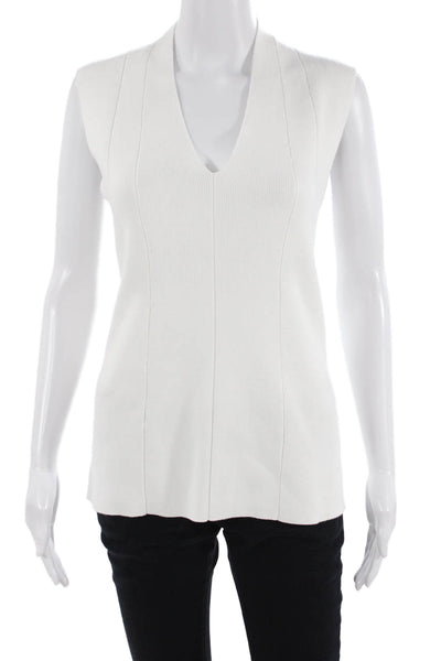 Metric Knits Women White V-Neck Sleeveless Tunic Tank Sweater Size XL