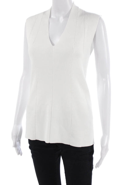 Metric Knits Women White V-Neck Sleeveless Tunic Tank Sweater Size XL